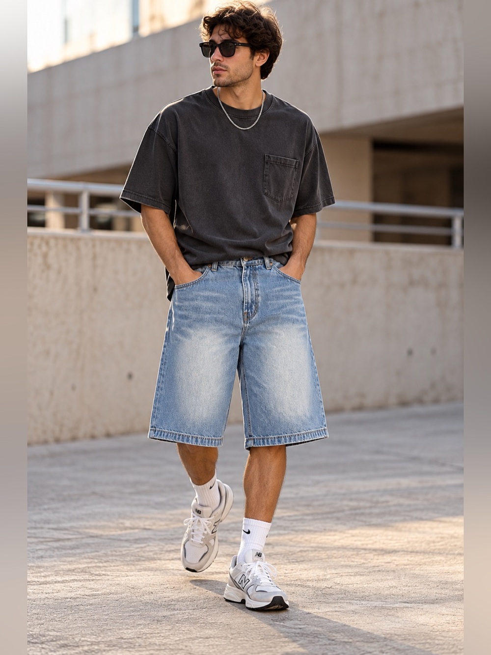 Jordan Craig Men’s 32 Baggy Long Denim Jorts Light Wash Y2K Hip Hop Streetwear